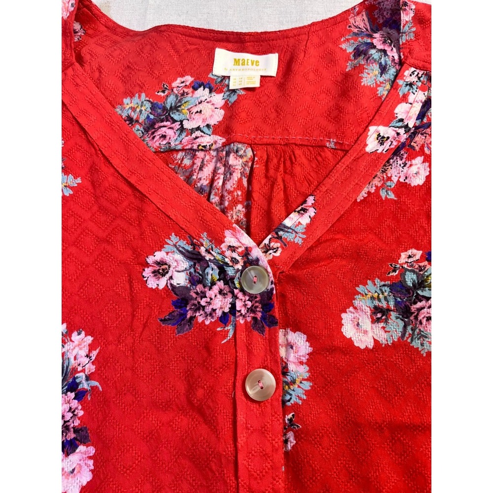 Anthropologie Maeve Hansley Orange Floral V Neck Boho Top Womens sz 10 Summer - Picture 4 of 16